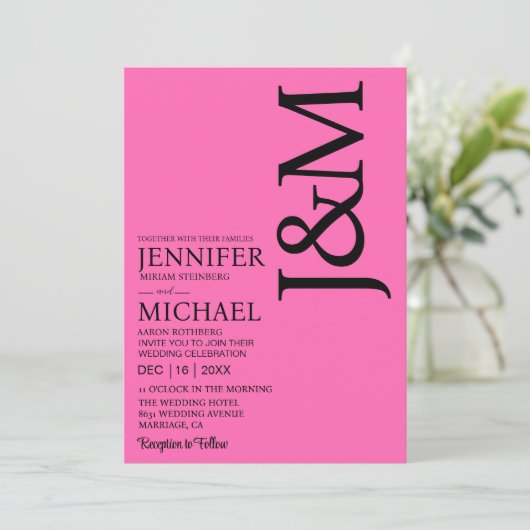 Minimalist Hot PInk Magenta QR Code Wedding Kaart (Staand voorkant)