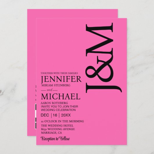 Minimalist Hot PInk Magenta QR Code Wedding Kaart (Voorkant / Achterkant)