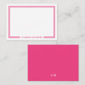 Minimalist Hot Pink Two Border Monogram Notitiekaartje (Voorkant / Achterkant)