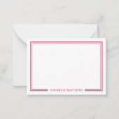 Minimalist Hot Pink Two Border Monogram Notitiekaartje (Voorkant)