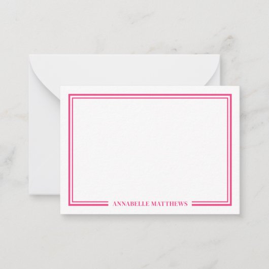 Minimalist Hot Pink Two Border Monogram Notitiekaartje (Voorkant)