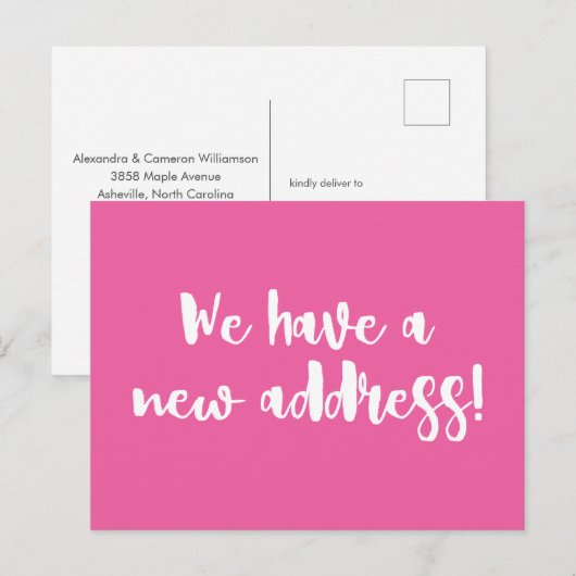 Minimalist Hot Pink We verhuisden New Home Moving Briefkaart (Voorkant / Achterkant)