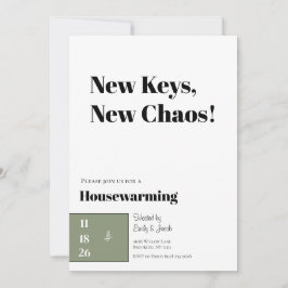 Minimalist Housewarming Invitation Olive Green Feestdagenkaart