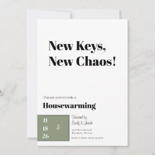 Minimalist Housewarming Invitation Olive Green Feestdagenkaart