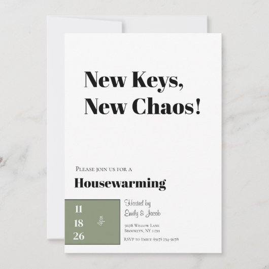 Minimalist Housewarming Invitation Olive Green Feestdagenkaart (Voorkant)