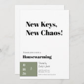 Minimalist Housewarming Invitation Olive Green Feestdagenkaart (Voorkant / Achterkant)