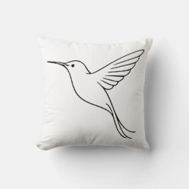 Minimalist Hummingbird Line Art in Flight Kussen