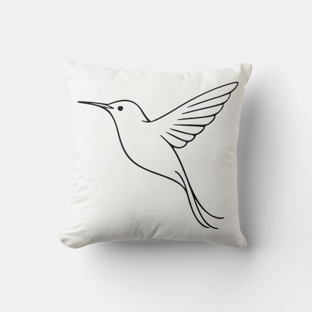 Minimalist Hummingbird Line Art in Flight Kussen (Voorkant)