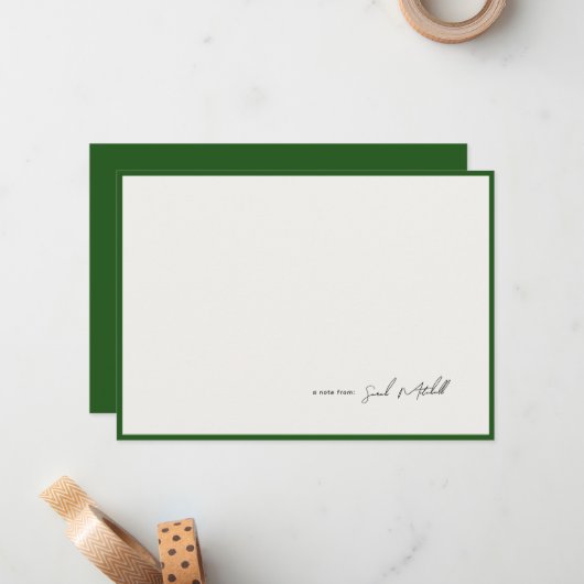 Minimalist Hunter Green Border Personalized Script Notitiekaartje (Voorkant / Achterkant in situ)