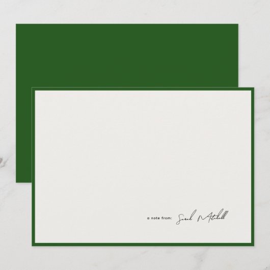 Minimalist Hunter Green Border Personalized Script Notitiekaartje (Voorkant / Achterkant)
