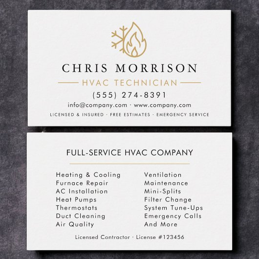 Minimalist HVAC White Gold Modern Visitekaartje