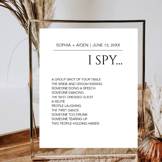 Minimalist I Spy Bruiloft Receptie Gastspel Poster
