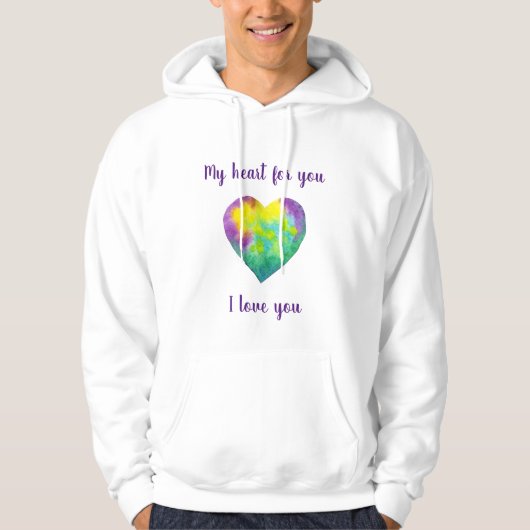Minimalist Ik hou van je regenbooghartValentijn Hoodie (Voorkant)