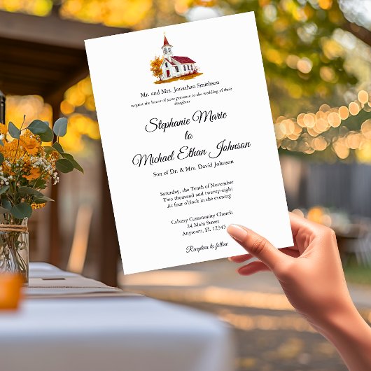 Minimalist Illustration Formal Church Wedding Kaart