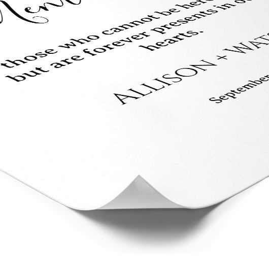 Minimalist in Liefdevolle herinnering teken bruilo Poster (Hoek)