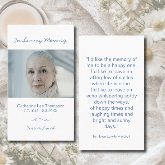 Minimalist In Loving Memory Photo Prayer Card Visitekaartje