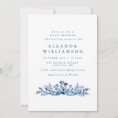 Minimalist Indigo Blue Ink Botanical Baby Shower Kaart (Voorkant)