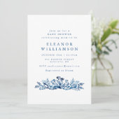 Minimalist Indigo Blue Ink Botanical Baby Shower Kaart (Staand voorkant)