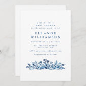 Minimalist Indigo Blue Ink Botanical Baby Shower Kaart (Voorkant / Achterkant)