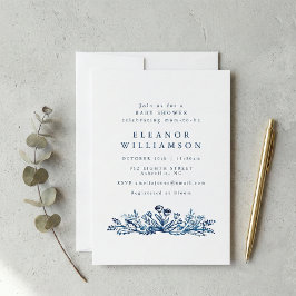 Minimalist Indigo Blue Ink Botanical Baby Shower Kaart