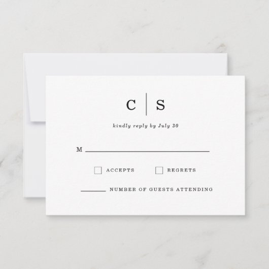 Minimalist Initial Monogram Wedding RSVP Save The Date (Voorkant)
