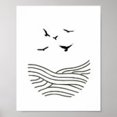 Minimalist Ink Birds Zee AbstractArt in het zwart Poster (Voorkant)