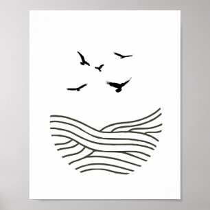 Minimalist Ink Birds Zee AbstractArt in het zwart Poster