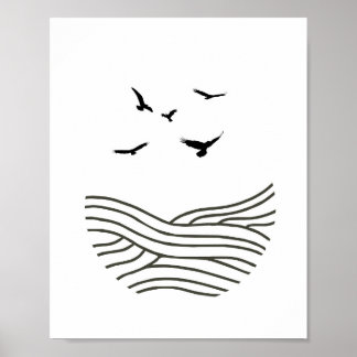 Minimalist Ink Birds Zee AbstractArt in het zwart Poster
