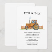 Minimalist It's A Boy Framer Tractor Baby Shower  Kaart (Voorkant / Achterkant)