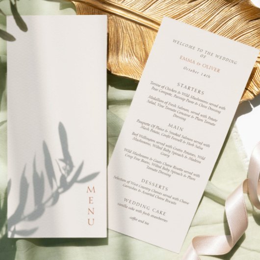 Minimalist Ivory Copper Script  Wedding  Menu