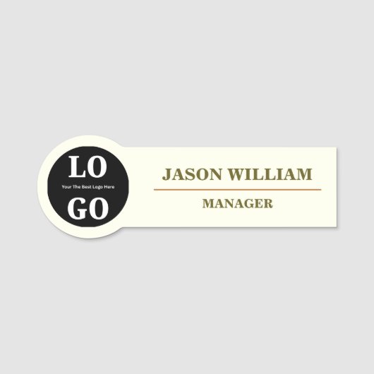 Minimalist Ivory Custom Logo Employee  Naamplaatje (Voorkant)