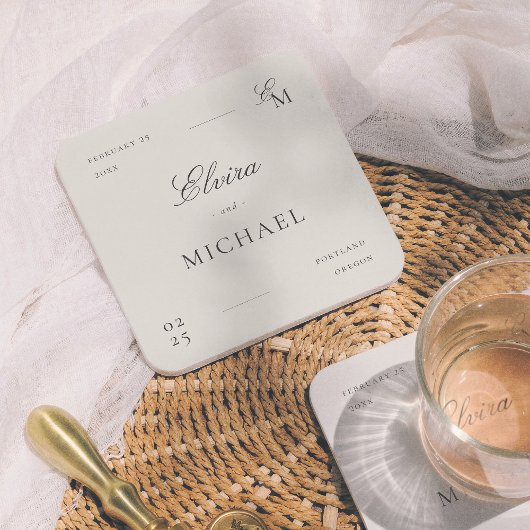 Minimalist Ivory Editorial Wedding Kartonnen Onderzetters
