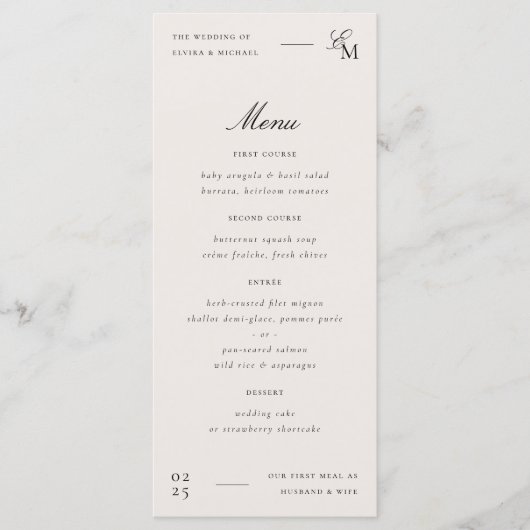 Minimalist Ivory Editorial Wedding Menu (Voorkant)