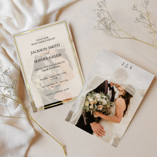Minimalist Ivory & Gold Border Wedding Kaart
