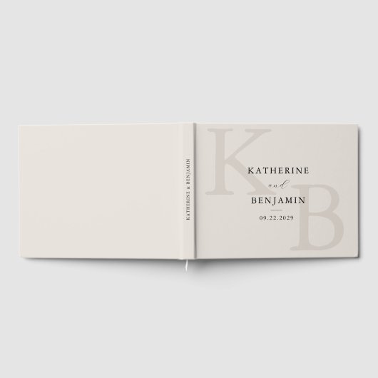Minimalist Ivory Monogram Modern Wedding Gastenboek (Volledig)
