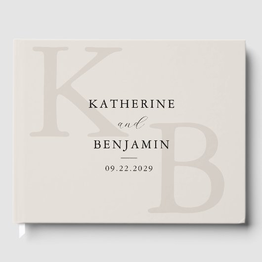 Minimalist Ivory Monogram Modern Wedding Gastenboek (Voorkant)