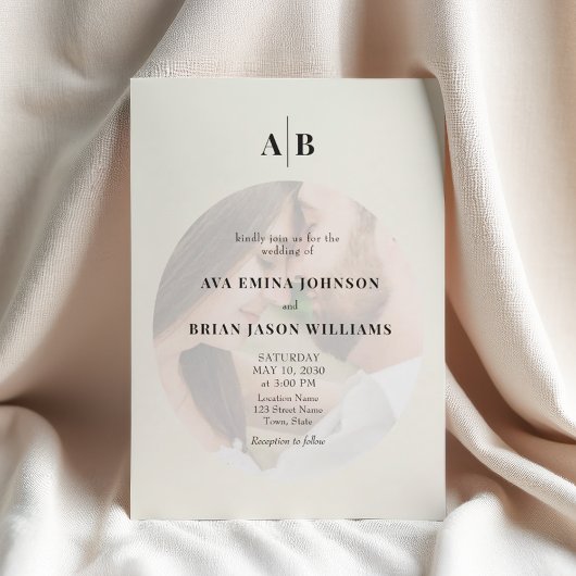 Minimalist Ivory Photo Editorial Wedding Kaart