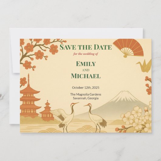 Minimalist Japanese Cherry Blossom Save the Date (Voorkant)