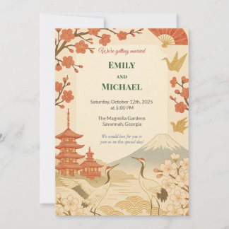 Minimalist Japanese Cherry Blossom Wedding Kaart