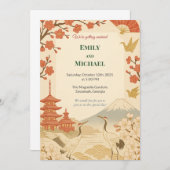 Minimalist Japanese Cherry Blossom Wedding Kaart (Voorkant / Achterkant)