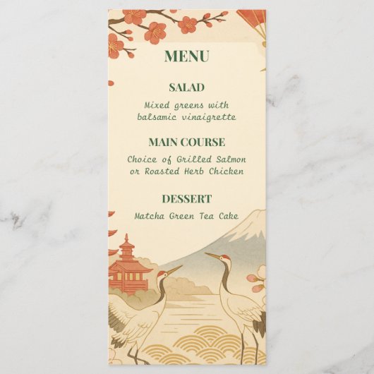 Minimalist Japanese Cherry Blossom Wedding Menu (Voorkant)