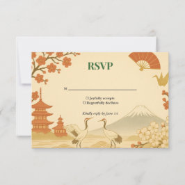 Minimalist Japanese Cherry Blossom Wedding RSVP Kaartje