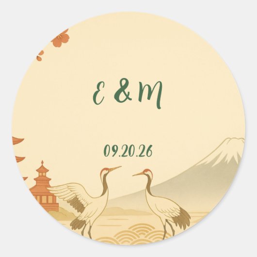 Minimalist Japanese Cherry Blossom Wedding Sticker (Voorkant)