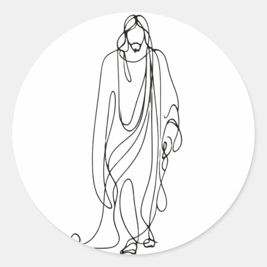 Minimalist Jesus Drawing | One Line Art Ronde Sticker (Voorkant)