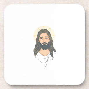 Minimalist Jesus with Blue Eyes - Pastel Christian Bier Onderzetter