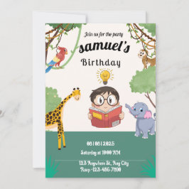 Minimalist Jungle Safari Birthday Invite Kaart