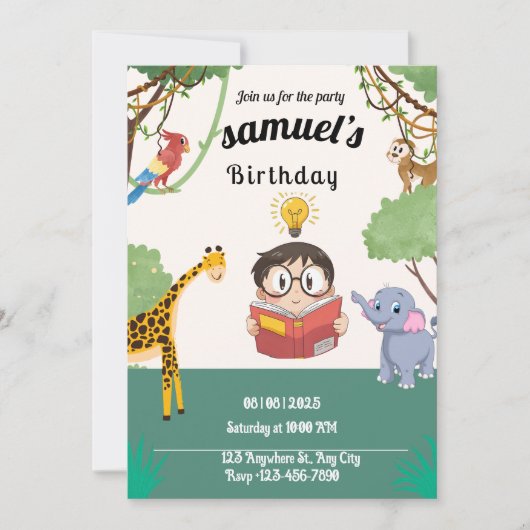 Minimalist Jungle Safari Birthday Invite Kaart (Voorkant)