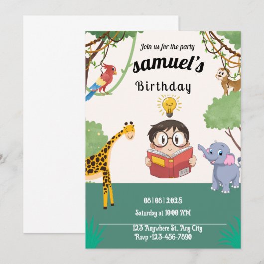 Minimalist Jungle Safari Birthday Invite Kaart (Voorkant / Achterkant)