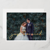 Minimalist Just Married Photo Foil Announcement Folie Uitnodiging (Voorkant / Achterkant)