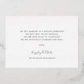 Minimalist Just Married Photo Foil Announcement Folie Uitnodiging (Achterkant)